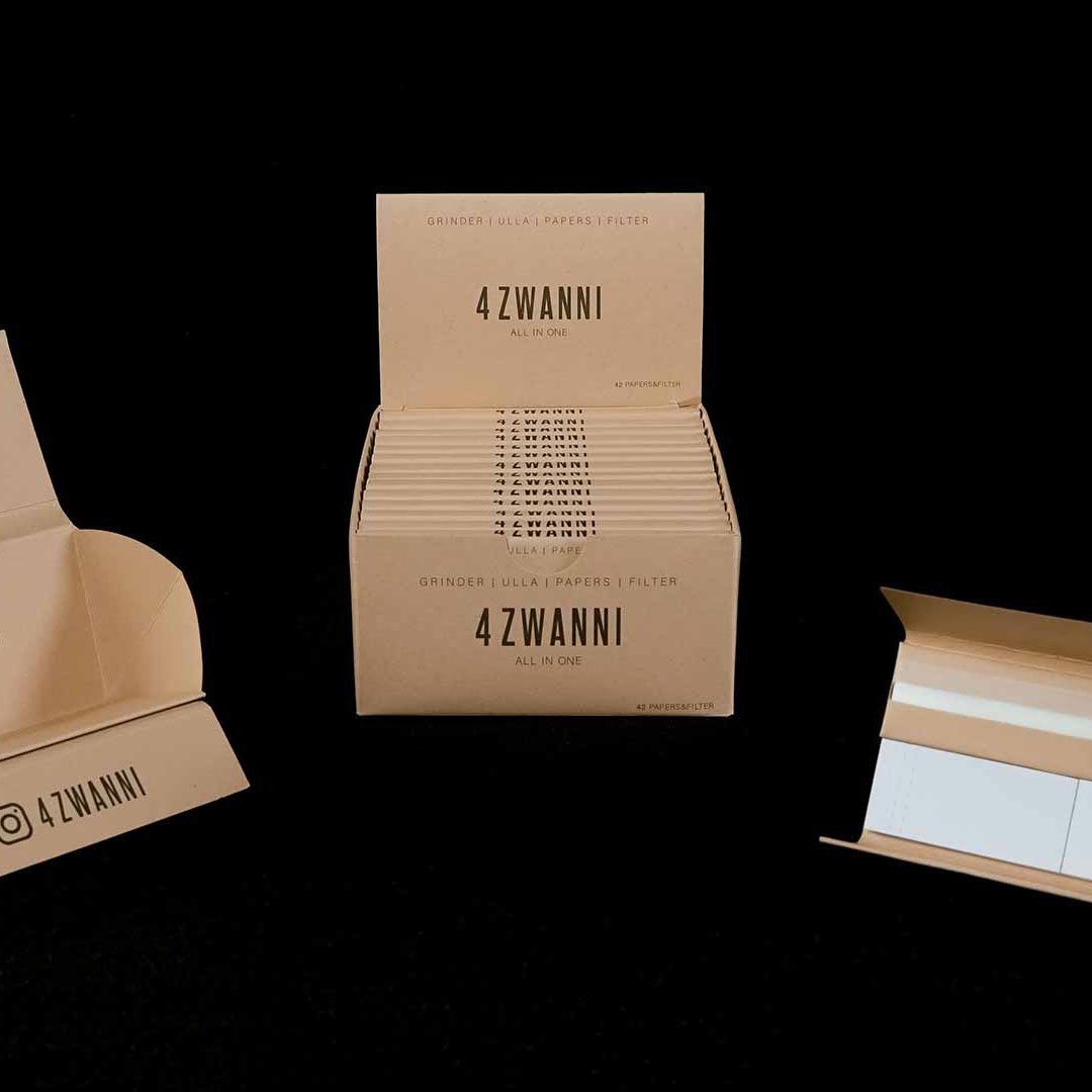 Verpackungsdesign für 4zwanni – nachhaltiges, minimalistisches All-in-One Set mit Grinder, Ulla, Papers und Filter.